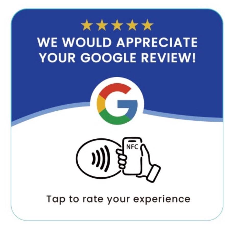 Square acrylic card with a Google review design